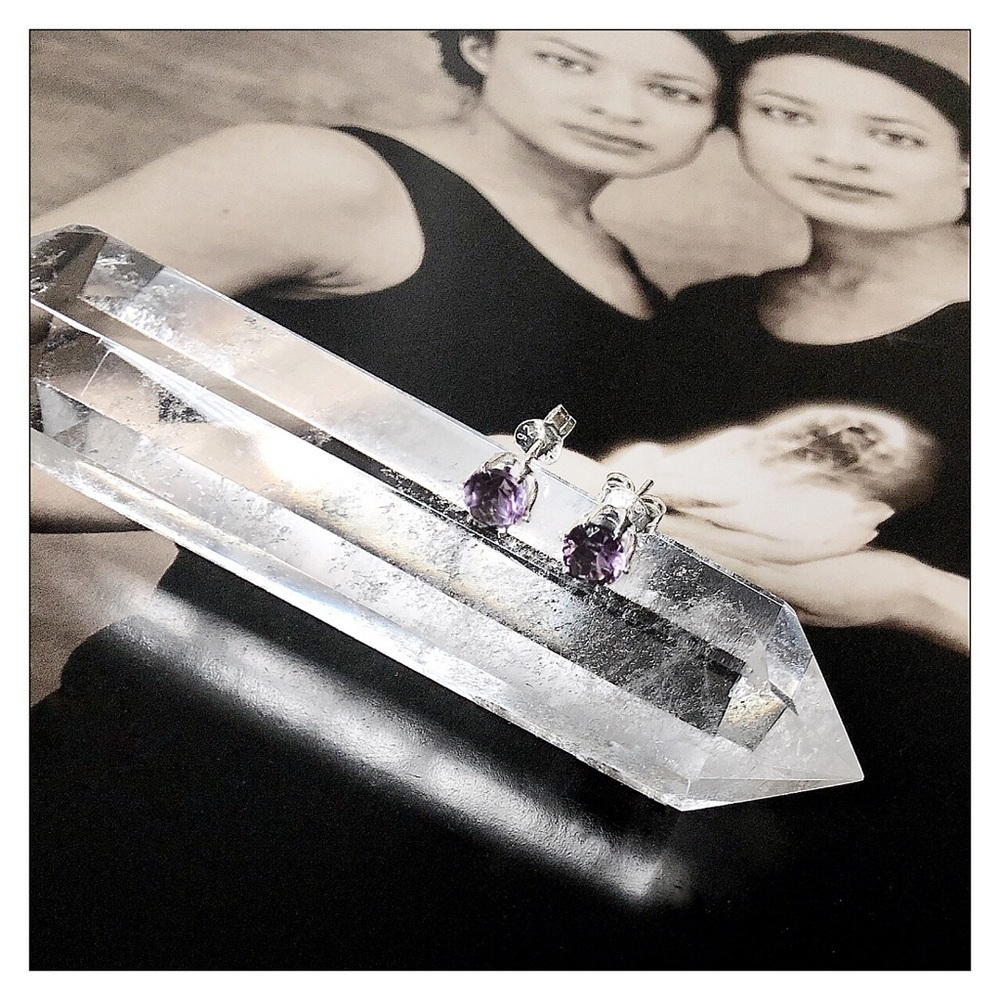 Sterling Silver Amethyst Stud Earrings